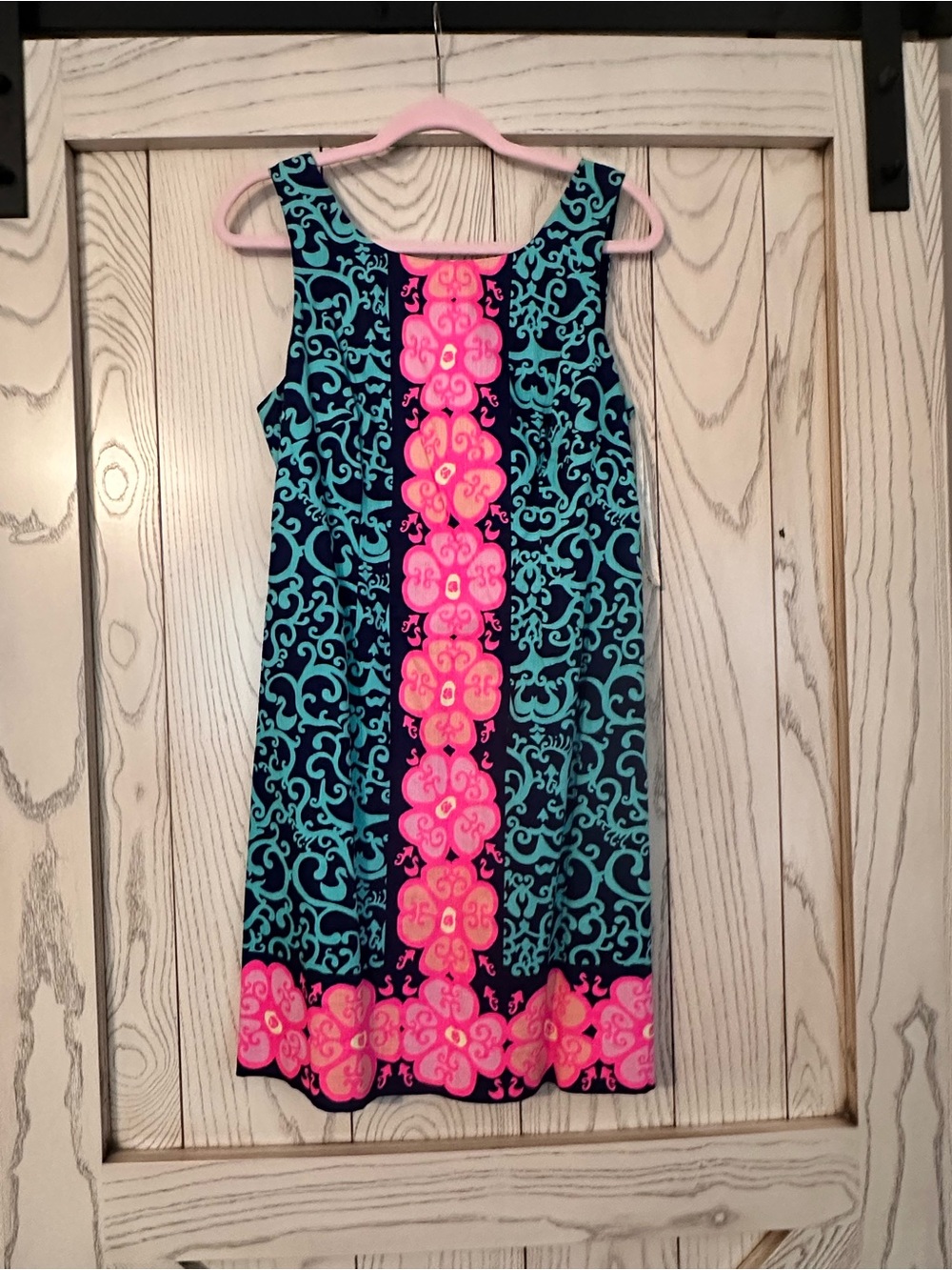 Lilly Pulitzer Navy, Teal & Hot Pink Sleeveless Patterned Shift Dress
